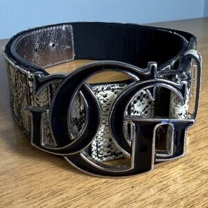 Vintage Y2K Guess Logo Snakeskin Stretchy MED Belt Bling Mobwife Large Buckle